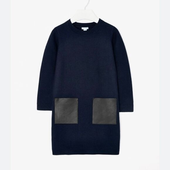 COS Dresses & Skirts - COS oversized navy blue mini‎ dress sweater w black faux leather pockets sz M
